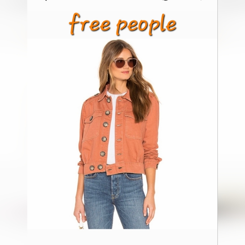 Free People Eisenhower Terracotta Slouchy Cropped Jean Jacket